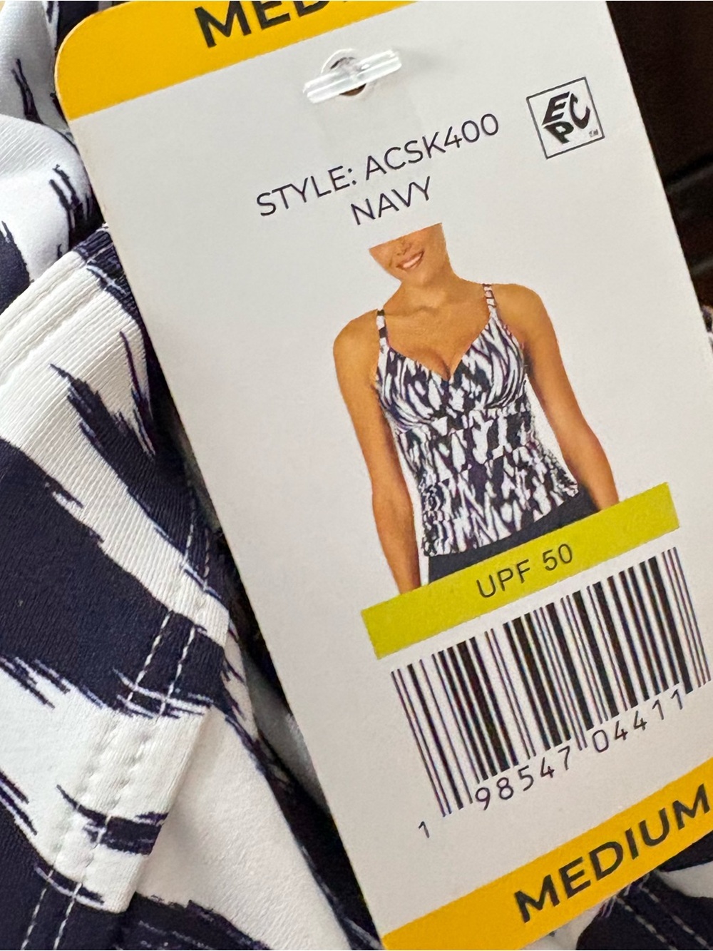 Anne Cole Navy & White Printed Tankini Swim Top, Size M, NWT - Picture 5 of 6